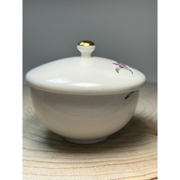 Porcelain Lidded Tea Cup or Trinket Dish Floral Butterfly Gold Accents - Picture 6 of 9